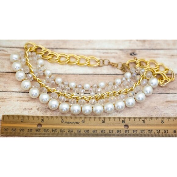 18 inch, Vintage Multi White Faux Pearls Gold Tone Bib Necklace - X25 - Picture 3 of 3